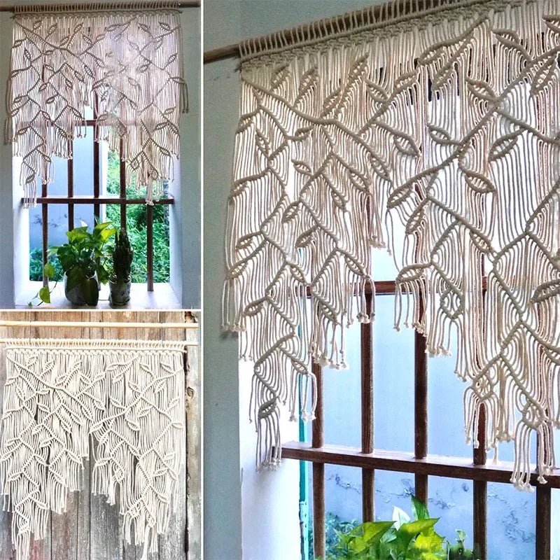 Rideau macramé sur fenêtre